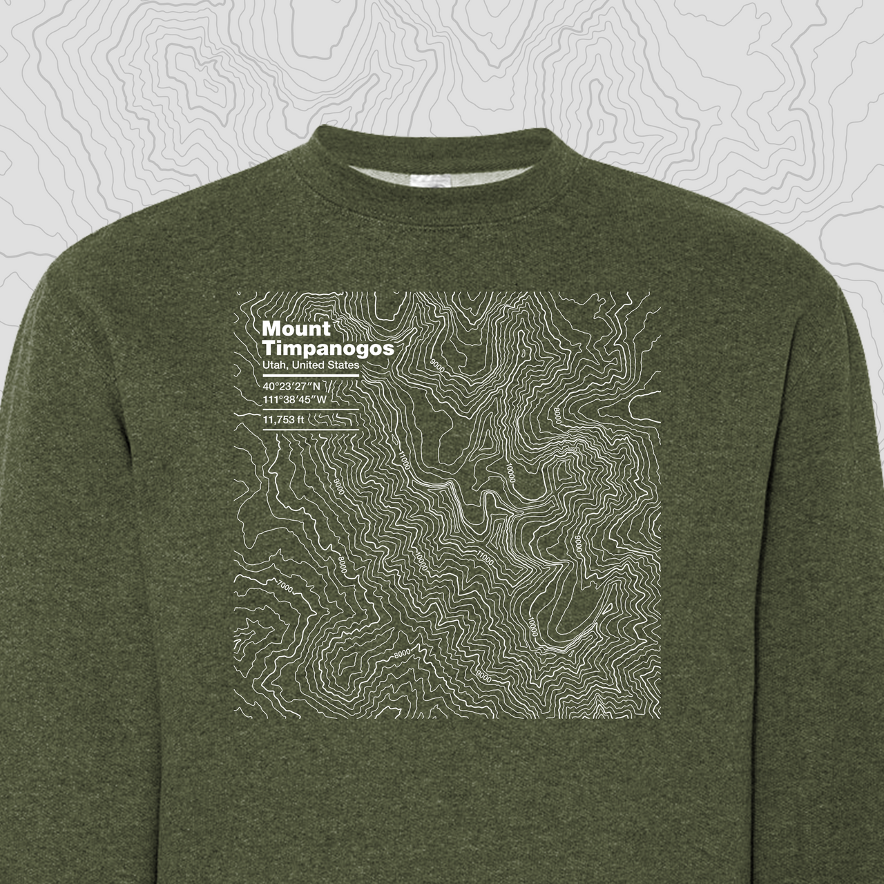 Mount Timpanogos, Utah Topogra Crewneck Sweatshirt