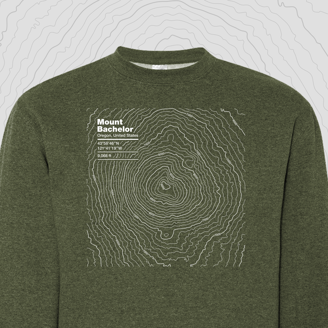 Mount Bachelor, Oregon Topogra Crewneck Sweatshirt