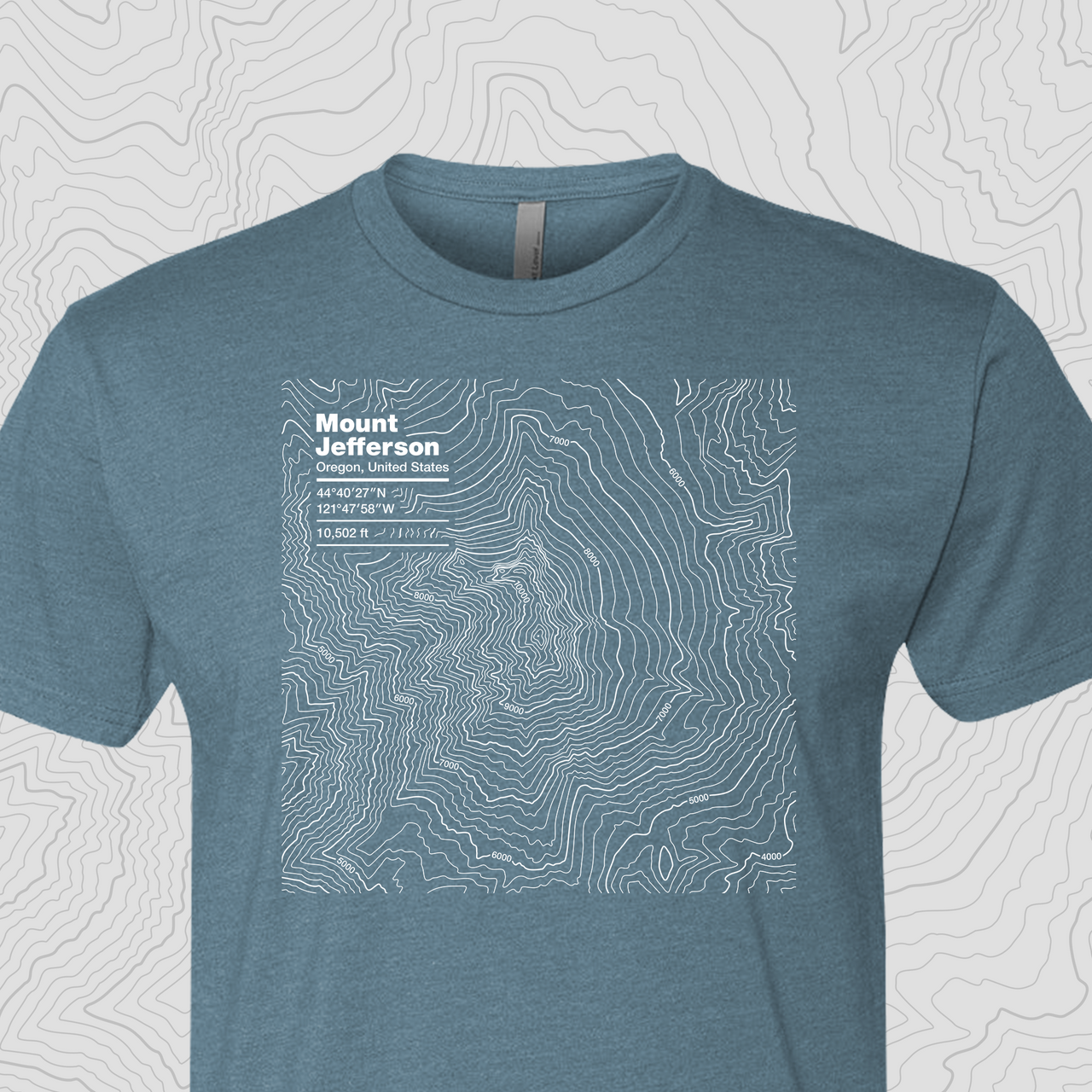 Mount Jefferson, Oregon Topogra Unisex Tee Marine Blue