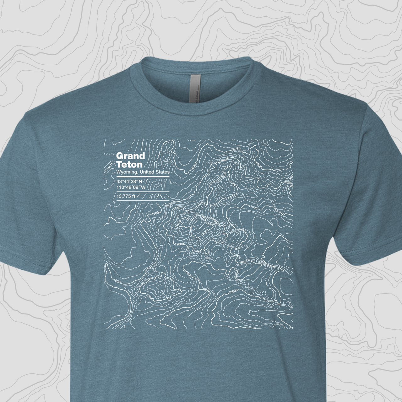 Grand Teton, Wyoming Topogra Unisex Tee Marine Blue