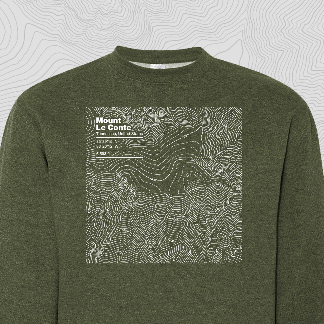 Mount Le Conte, Tennessee Topogra Crewneck Sweatshirt