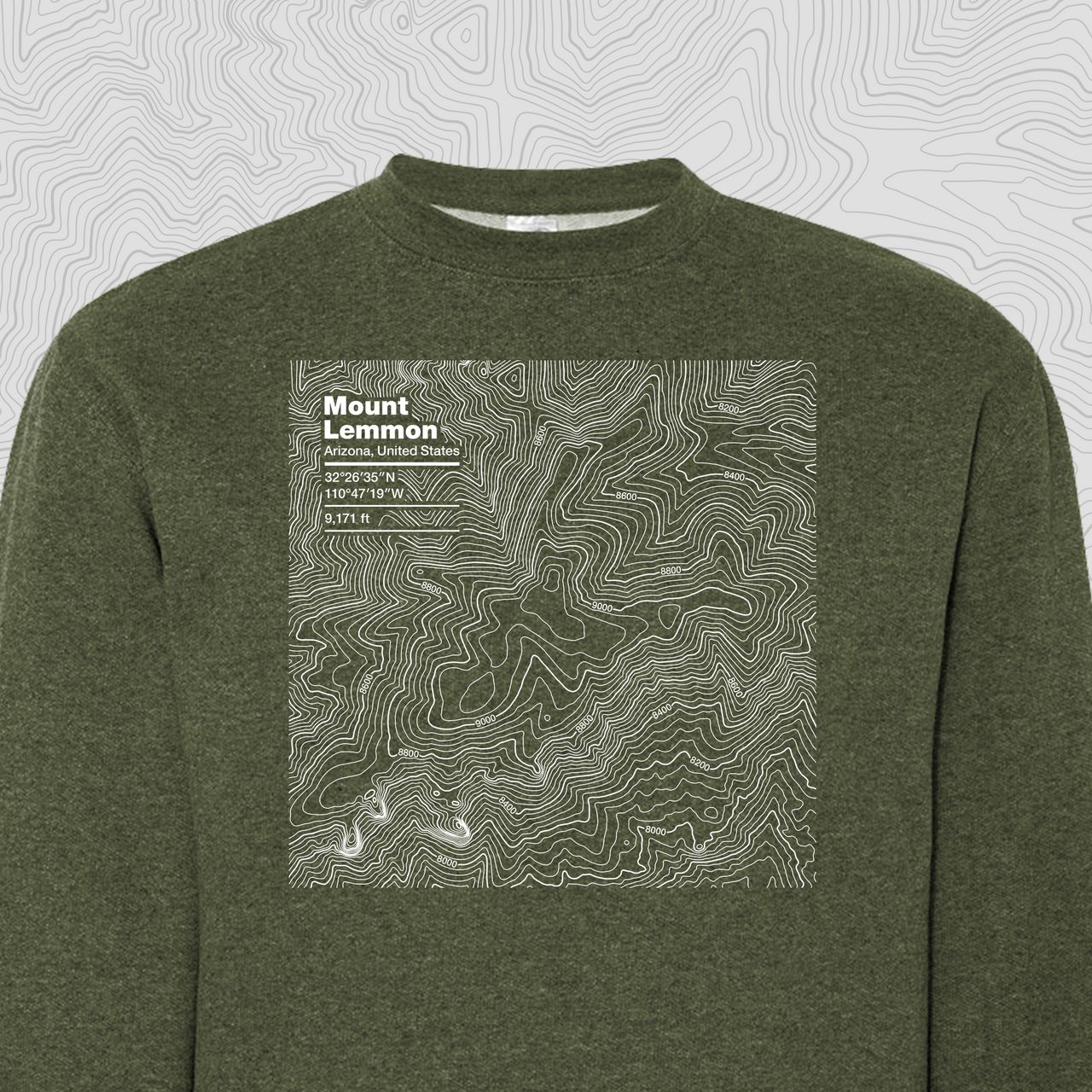Mount Lemmon, Arizona Topogra Crewneck Sweatshirt